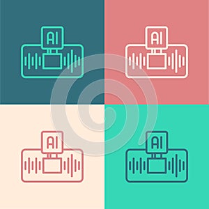 Pop art line Artificial intelligence AI icon isolated on color background. Machine learning, cloud computing, automated