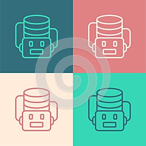 Pop art line Artificial intelligence robot icon isolated on color background. Machine learning, cloud computing. Vector