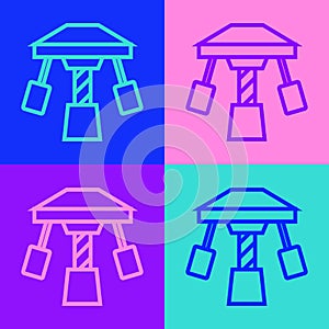 Pop art line Attraction carousel icon isolated on color background. Amusement park. Childrens entertainment playground