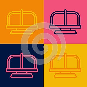 Pop art line Attraction carousel icon isolated on color background. Amusement park. Childrens entertainment playground