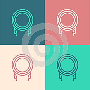 Pop art line Audio jack icon isolated on color background. Audio cable for connection sound equipment. Plug wire