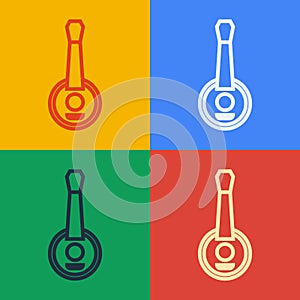 Pop art line Banjo icon isolated on color background. Musical instrument. Vector