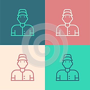 Pop art line Baseball player icon isolated on color background. Vector