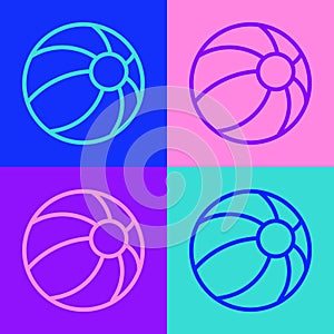 Pop art line Beach ball icon isolated on color background. Children toy. Vector