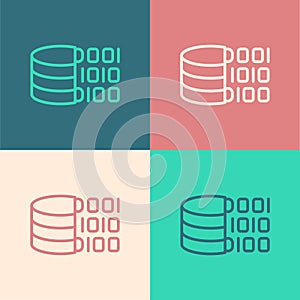 Pop art line Binary code icon isolated on color background. Vector