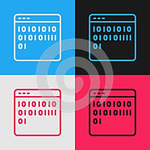 Pop art line Binary code icon isolated on color background. Vector
