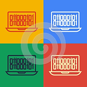 Pop art line Binary code icon isolated on color background. Vector