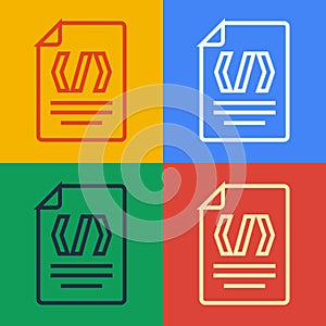 Pop art line Binary code icon isolated on color background. Vector