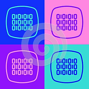 Pop art line Binary code icon isolated on color background. Vector