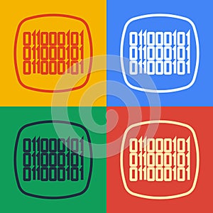 Pop art line Binary code icon isolated on color background. Vector