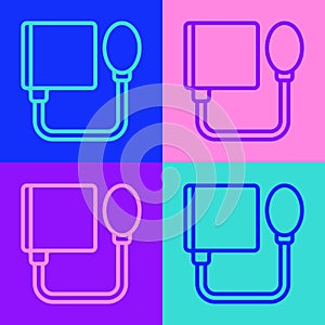 Pop art line Blood pressure icon isolated on color background. Vector