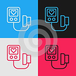 Pop art line Blood pressure icon isolated on color background. Vector