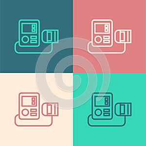 Pop art line Blood pressure icon isolated on color background. Vector Illustration