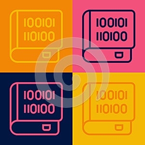 Pop art line Books about programming icon isolated on color background. Programming language concept. PHP, CSS, XML