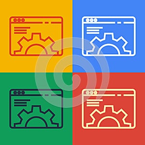 Pop art line Browser setting icon isolated on color background. Adjusting, service, maintenance, repair, fixing. Vector