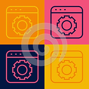 Pop art line Browser setting icon isolated on color background. Adjusting, service, maintenance, repair, fixing. Vector