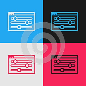 Pop art line Browser setting icon isolated on color background. Adjusting, service, maintenance, repair, fixing. Vector