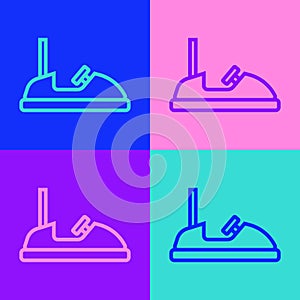 Pop art line Bumper car icon isolated on color background. Amusement park. Childrens entertainment playground
