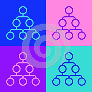Pop art line Business hierarchy organogram chart infographics icon isolated on color background. Corporate