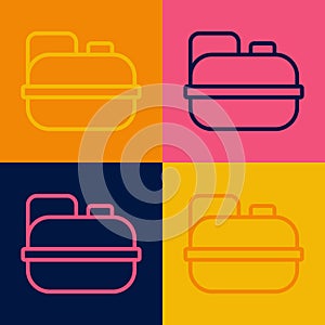 Pop art line Canister for gasoline icon isolated on color background. Diesel gas icon. Vector photo