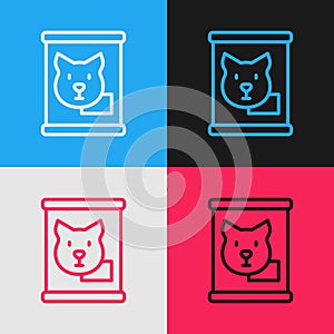 Pop art line Canned food icon isolated on color background. Food for animals. Pet food can. Dog bone sign. Vector