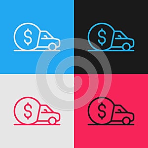 Pop art line Car rental icon isolated on color background. Rent a car sign. Key with car. Concept for automobile repair