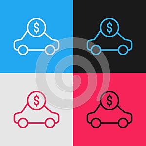 Pop art line Car rental icon isolated on color background. Rent a car sign. Key with car. Concept for automobile repair