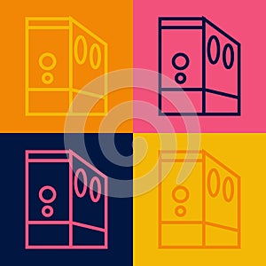 Pop art line Case of computer icon isolated on color background. Computer server. Workstation. Vector