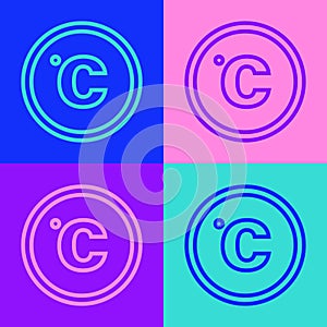 Pop art line Celsius icon isolated on color background. Vector