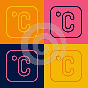 Pop art line Celsius icon isolated on color background. Vector