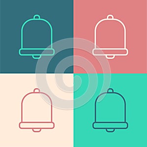 Pop art line Church bell icon isolated on color background. Alarm symbol, service bell, handbell sign, notification