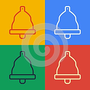 Pop art line Church bell icon isolated on color background. Alarm symbol, service bell, handbell sign, notification