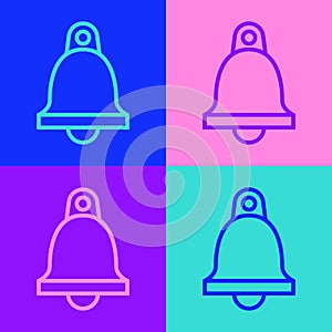 Pop art line Church bell icon isolated on color background. Alarm symbol, service bell, handbell sign, notification