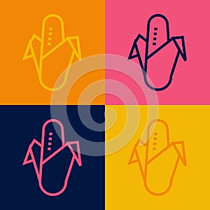 Pop art line Corn icon isolated on color background. Vector