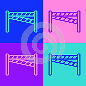 Pop art line Crime scene icon isolated on color background. Vector