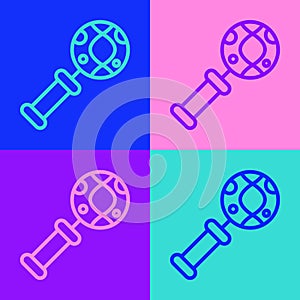 Pop art line DNA research, search icon isolated on color background. Magnifying glass and dna chain. Genetic engineering, cloning