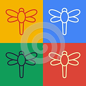 Pop art line Dragonfly icon isolated on color background. Vector