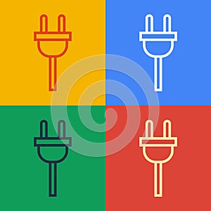 Pop art line Electric plug icon isolated on color background. Concept of connection and disconnection of the electricity