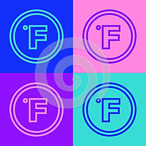 Pop art line Fahrenheit icon isolated on color background. Vector