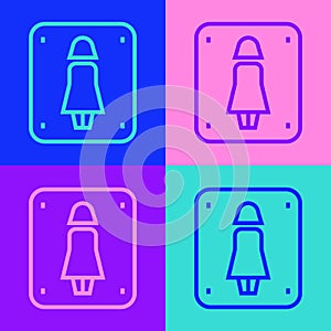 Pop art line Female toilet icon isolated on color background. WC sign. Washroom. Vector