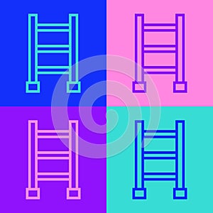 Pop art line Fire escape icon isolated on color background. Pompier ladder. Fireman scaling ladder with a pole. Vector photo