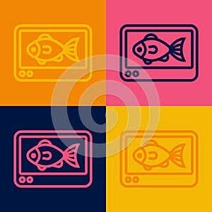 Pop art line Fish finder echo sounder icon isolated on color background. Electronic equipment for fishing. Vector