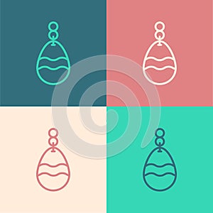Pop art line Fishing spoon icon isolated on color background. Fishing baits in shape of fish. Fishing tackle. Vector