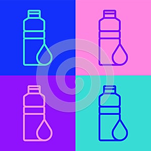 Pop art line Fitness shaker icon isolated on color background. Sports shaker bottle with lid for water and protein cocktails.