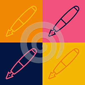 Pop art line Fountain pen nib icon isolated on color background. Pen tool sign. Vector