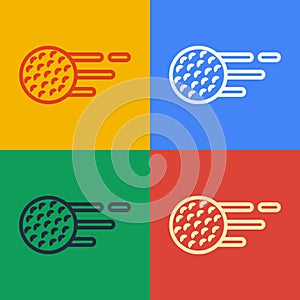 Pop art line Golf ball icon isolated on color background. Vector