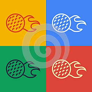 Pop art line Golf ball icon isolated on color background. Vector