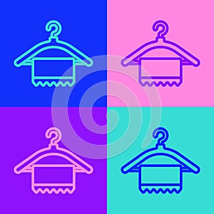 Pop art line Hanger wardrobe icon isolated on color background. Clean towel sign. Cloakroom icon. Clothes service symbol