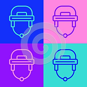 Pop art line Hockey helmet icon isolated on color background. Vector photo