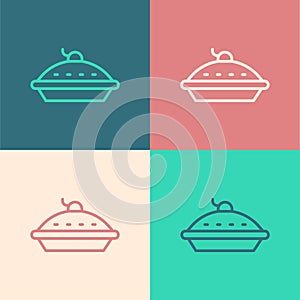 Pop art line Homemade pie icon isolated on color background. Vector